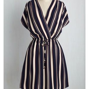 Navy, red, and cream striped dress